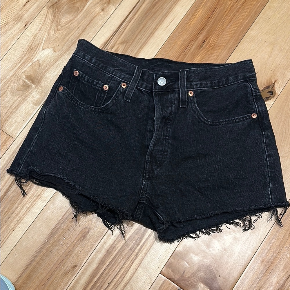 Levi's Black Jean Shorts Distressed High-Waisted
